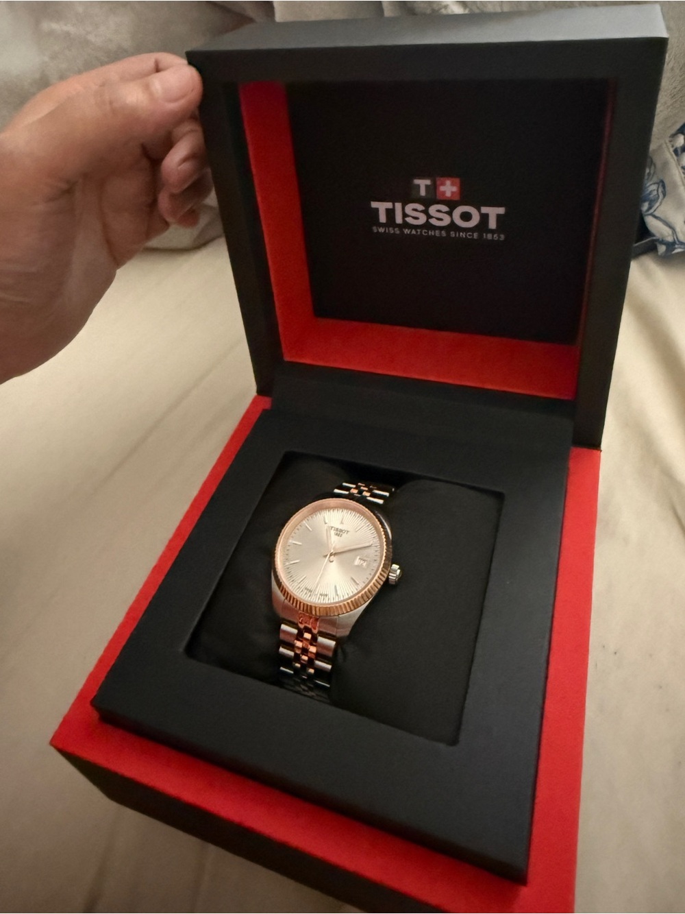 Tissot Ballade 34mm Two-Tone Rose Gold Silver Watch Box & Papers